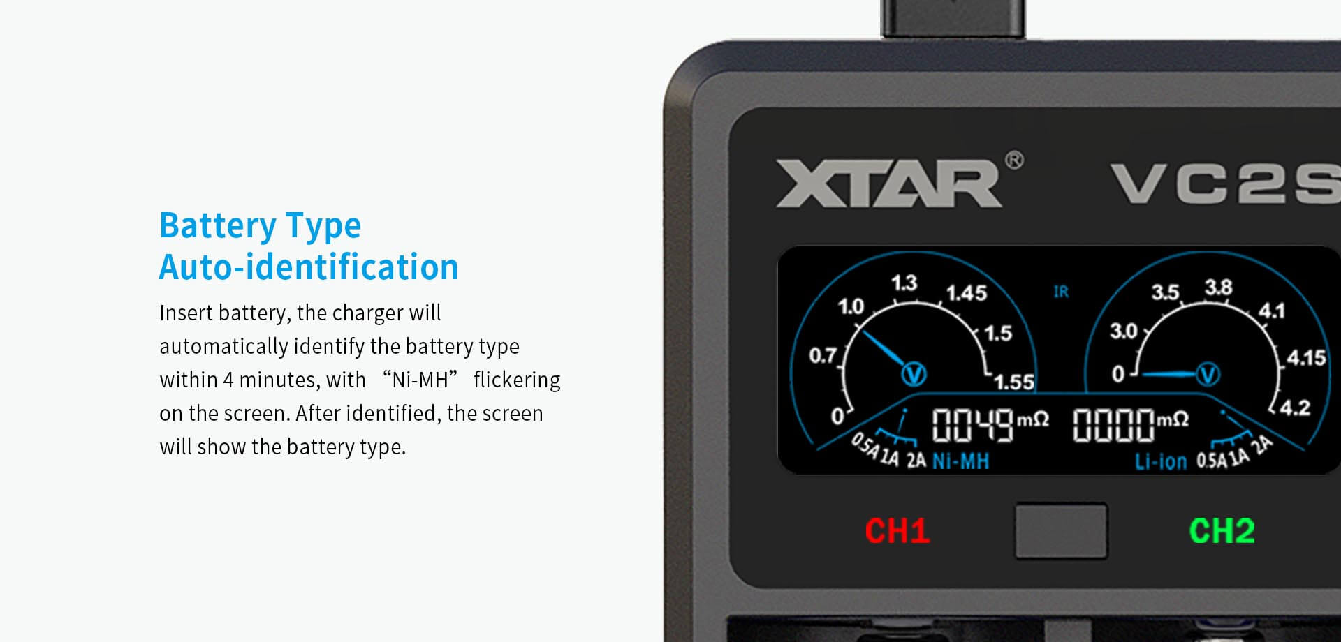 Cargador Inteligente Xtar VC2S Li-ion | Ni-Mh | 16340, CR123A, 18650, AA, AAA ADV7